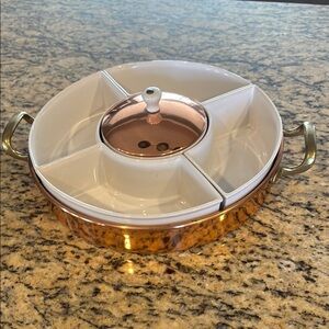 Revere Ware Copper and White Serving Dish with Lid